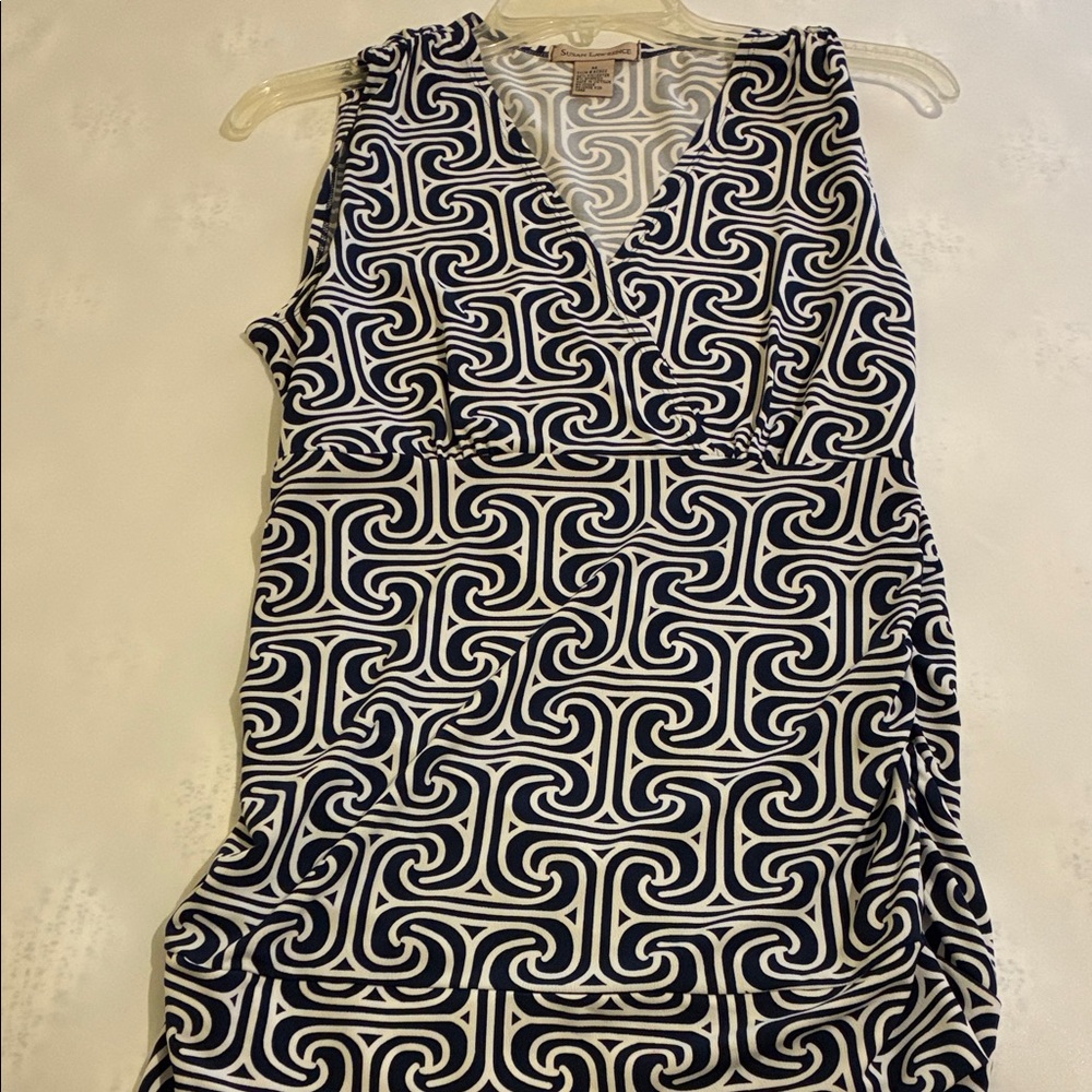 Susan Lawrence Navy and White Geometric Blouse